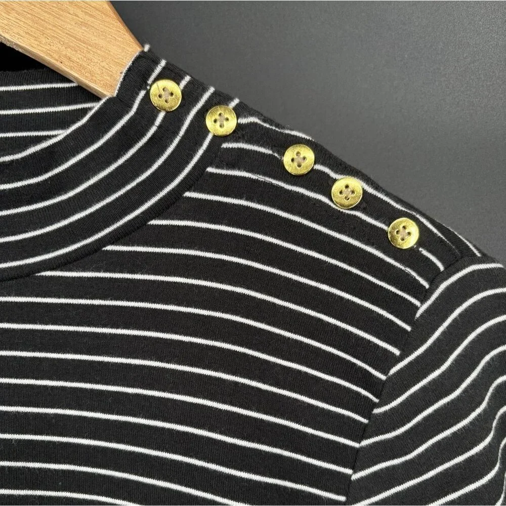 J. Crew Womens Striped Mockneck Top M Black White Preppy Nautical Professional